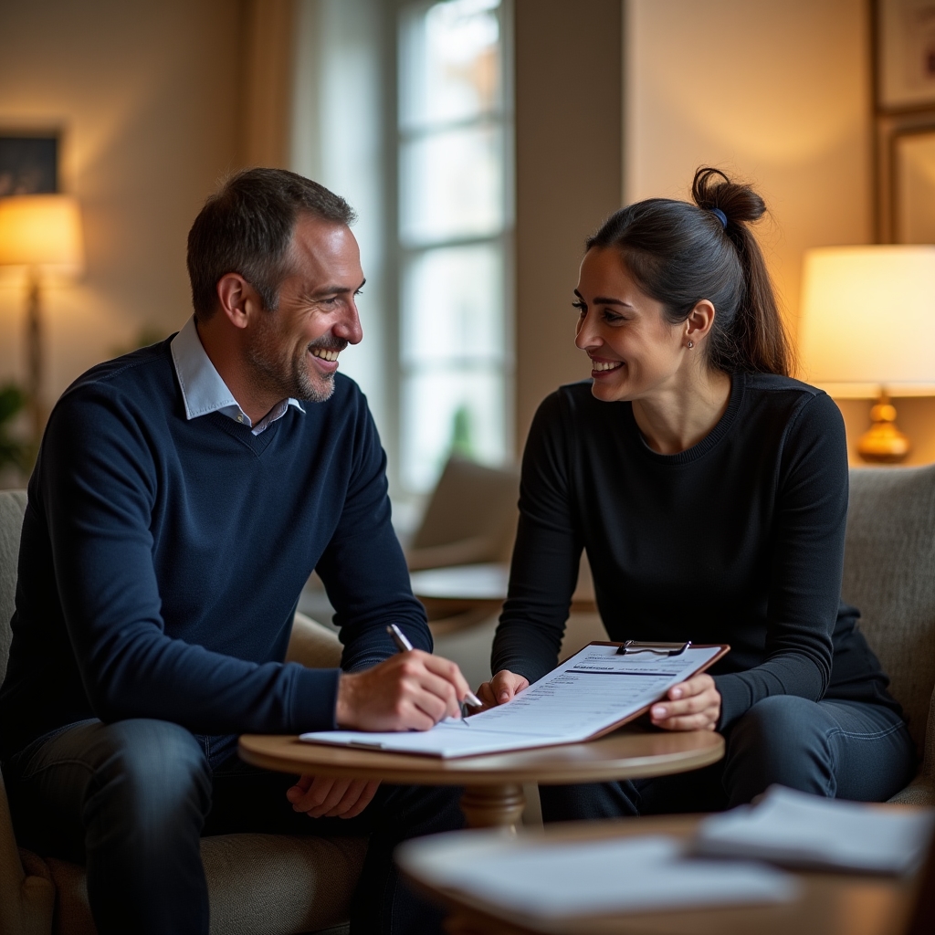 Moving consultant reviewing details with a client before a scheduled move